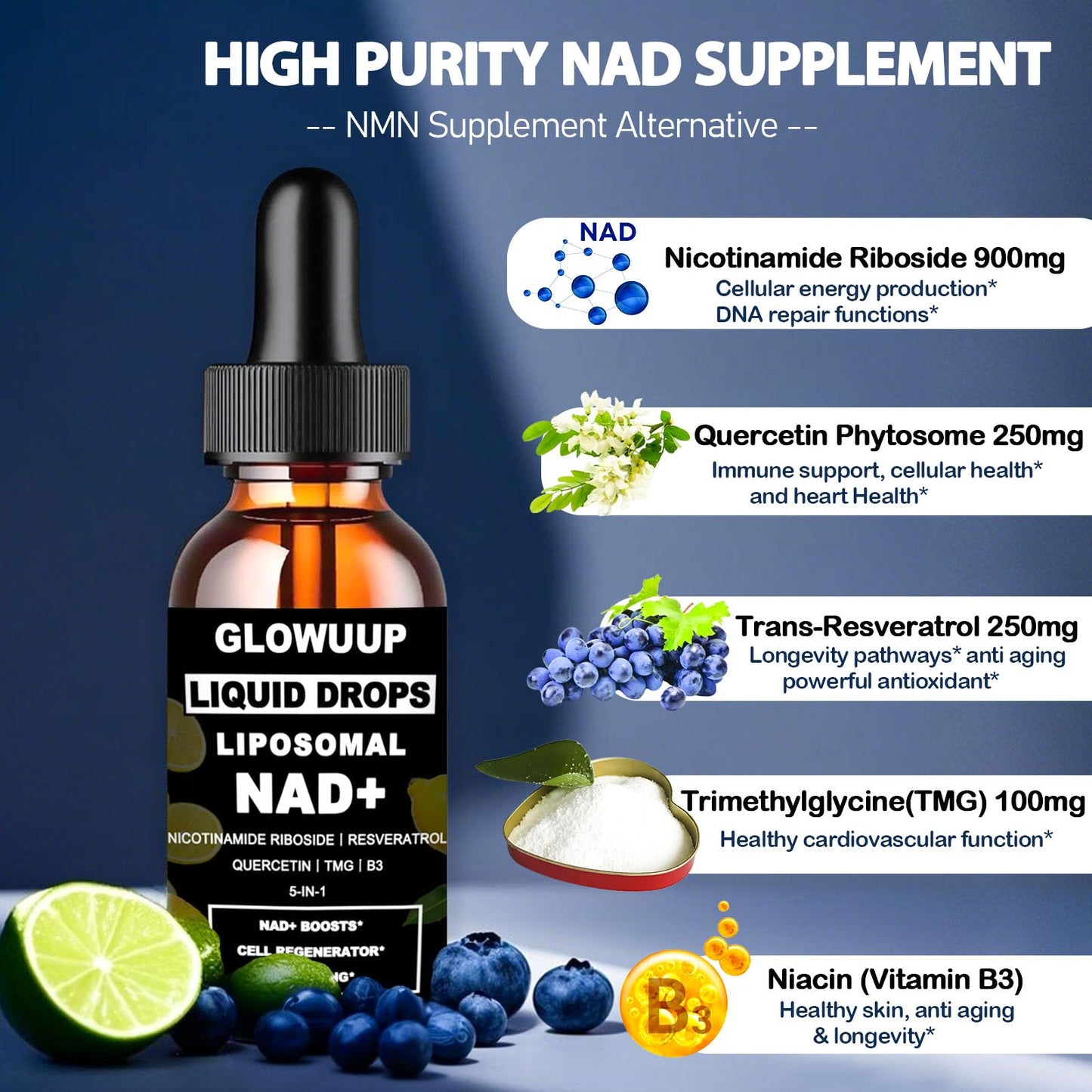 NAD+ Liposomal NR + Resveratrol 900mg | Energy & Longevity | GLOWUUP