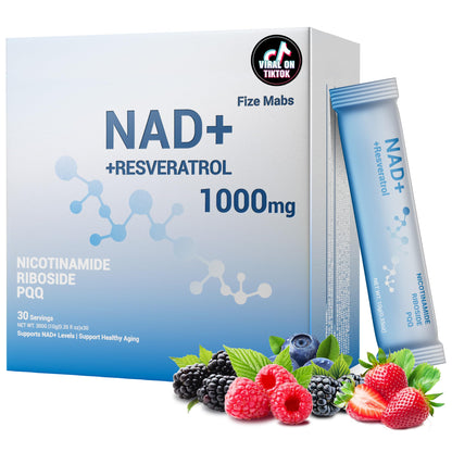 Premium NAD+ Liquid 1000mg | NR, Resveratrol & PQQ | Organic, Fast-Absorbing - 30 Packs