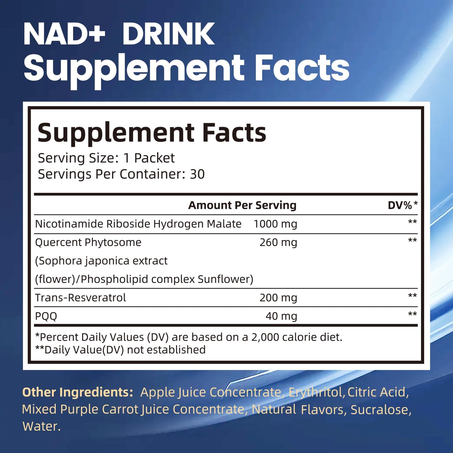 NAD Liquid Supplement 1500mg - Extra Strength NAD+ with Nicotinamide Riboside, Quercetin Phytosome, Resveratrol & PQQ (30 Pack, Berry Flavor)