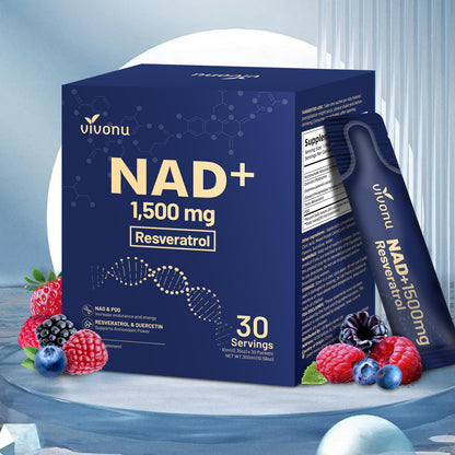 NAD Liquid Supplement 1500mg - Extra Strength NAD+ with Nicotinamide Riboside, Quercetin Phytosome, Resveratrol & PQQ (30 Pack, Berry Flavor)