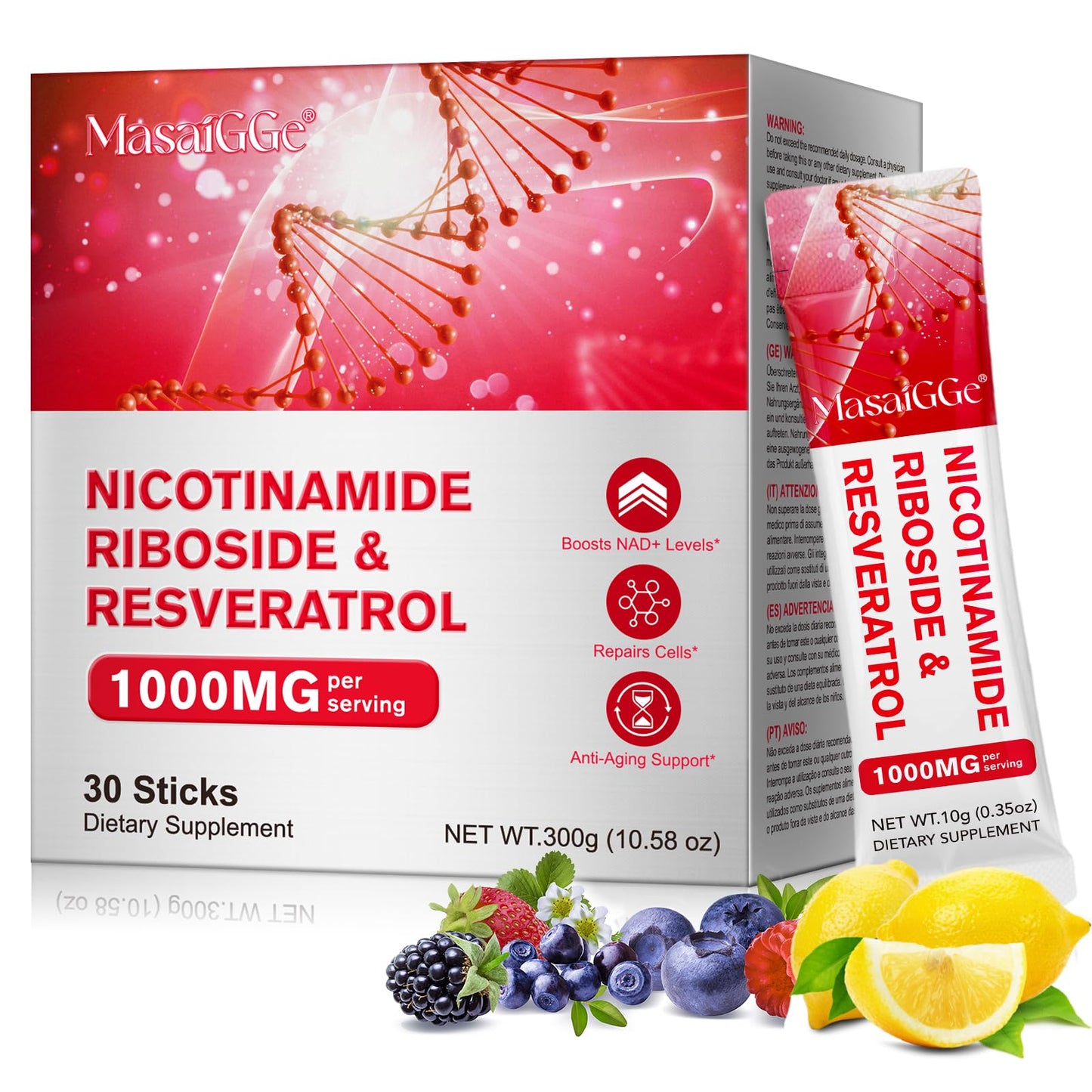 NAD+ Liquid Supplement 1000mg – Nicotinamide Riboside, Resveratrol & PQQ | 30 Packs