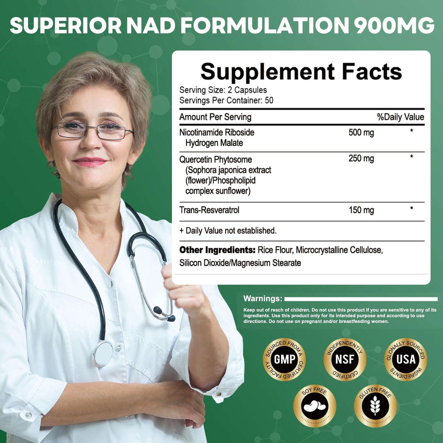 NAD+ NMN 900mg Liposomal NR with Resveratrol – 100 Capsules
