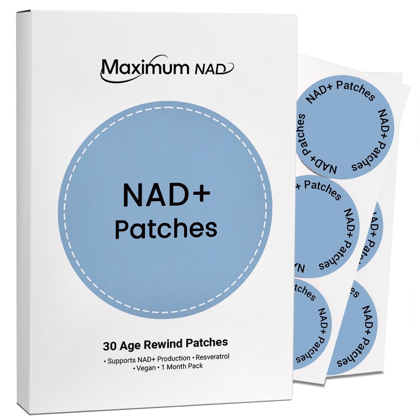 NAD+ Patches for Women & Men - Nicotinamide + Resveratrol, 8-Hour Extended-Release, Vegan
