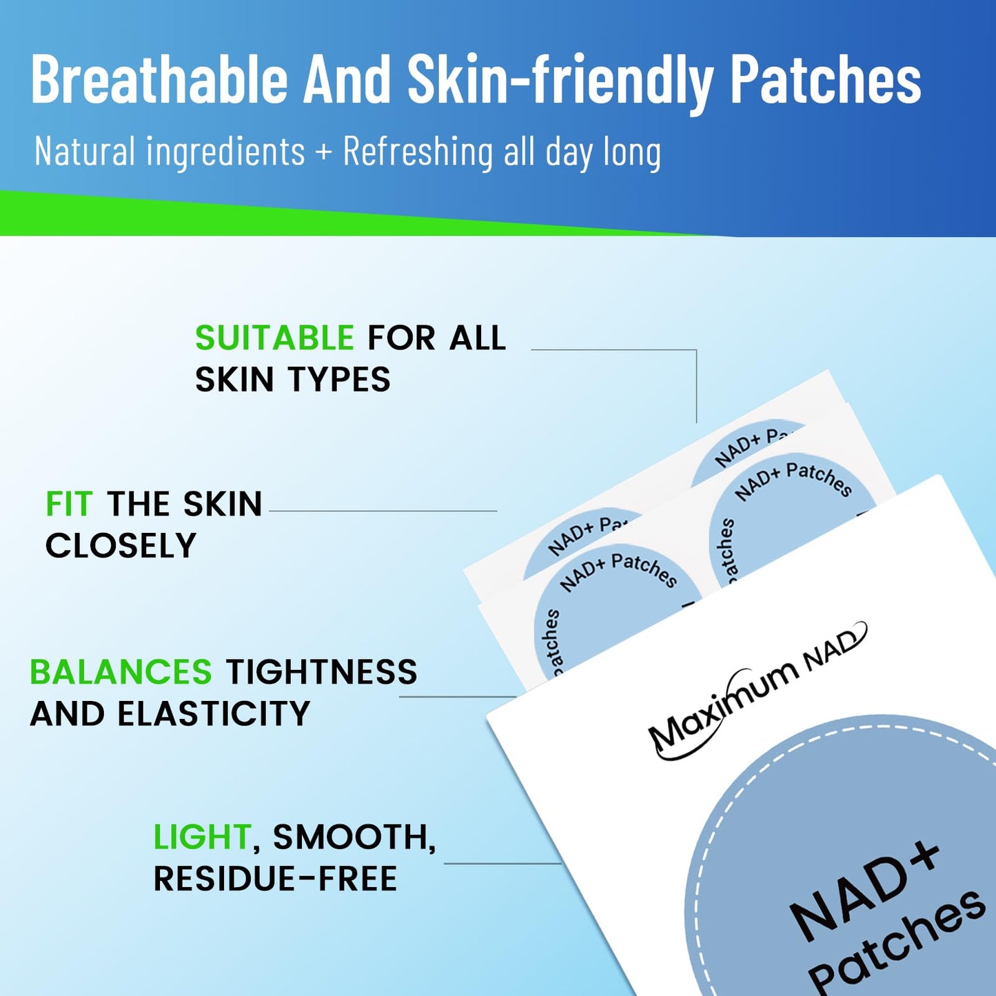 NAD+ Patches for Women & Men - Nicotinamide + Resveratrol, 8-Hour Extended-Release, Vegan