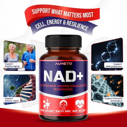 NAD+ 350mg with Trans-Resveratrol, Quercetin & Rhodiola – Cellular Energy, Healthy Aging & Heart Wellness – 90 Capsules – Non-GMO, Made in USA