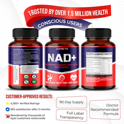 NAD+ 350mg with Trans-Resveratrol, Quercetin & Rhodiola – Cellular Energy, Healthy Aging & Heart Wellness – 90 Capsules – Non-GMO, Made in USA