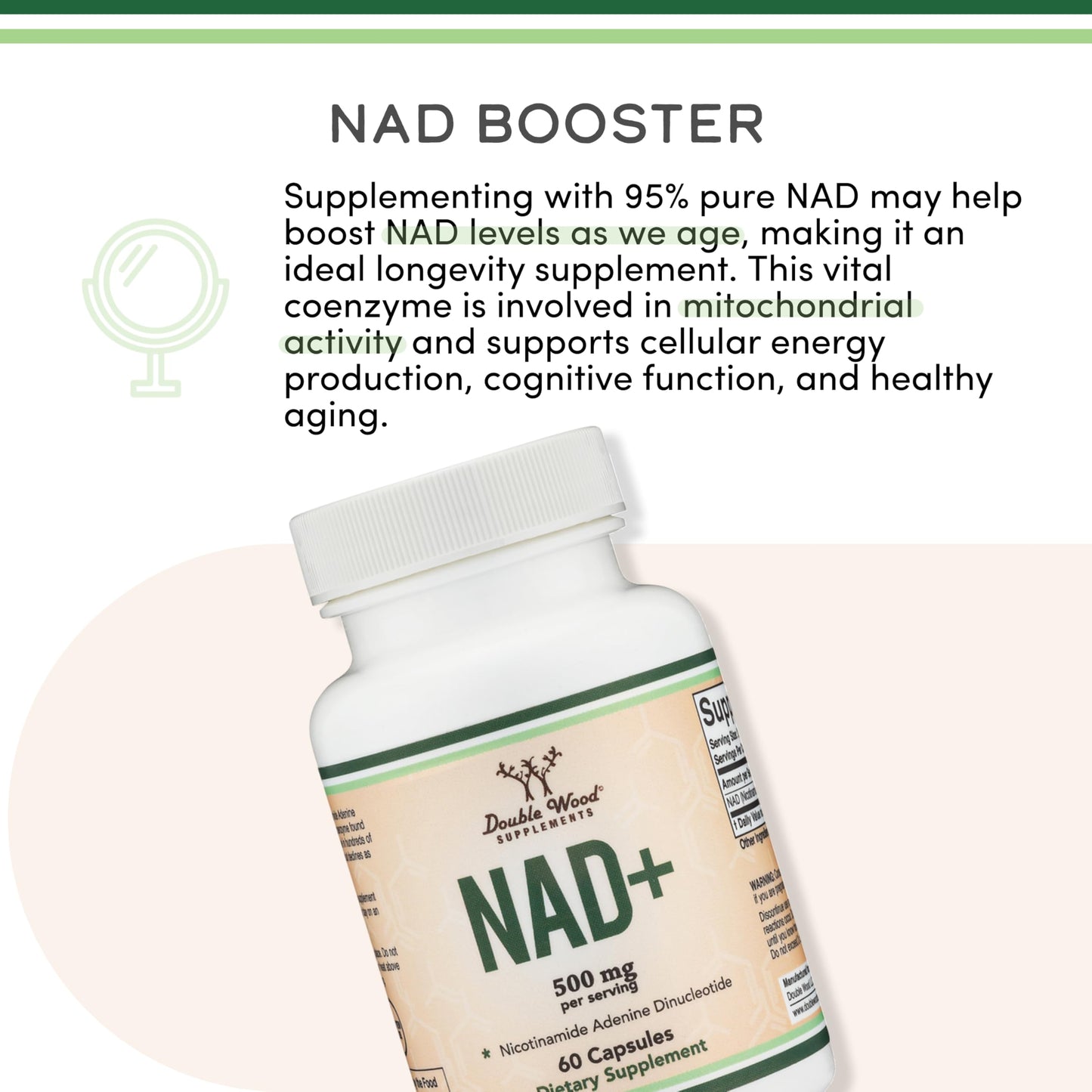 NAD+ Anti Aging & Cell Regeneration | 500mg of 95% Pure NAD Plus Per Serving, 30 Day Supply | Similar to Nicotinamide Riboside | Third Party Tested, Vegan Safe, Non-GMO