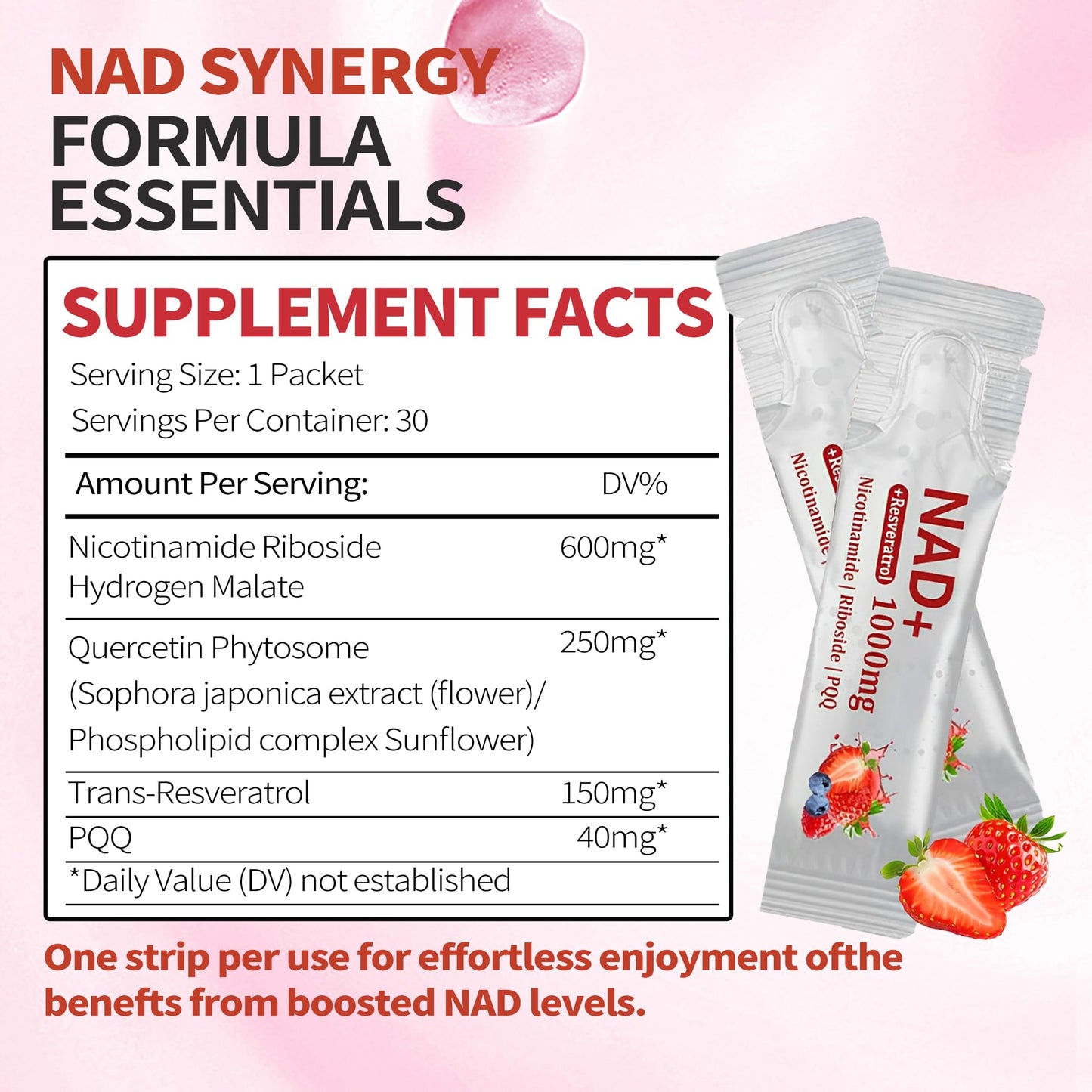 NAD+ Berry Flavor Drink Mix - 30 Pack | Nicotinamide Riboside, Resveratrol & PQQ