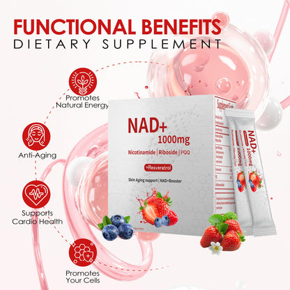 NAD+ Berry Flavor Drink Mix - 30 Pack | Nicotinamide Riboside, Resveratrol & PQQ