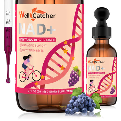 NAD+ Liquid Supplement for Women & Men – NAD+ Resveratrol Drops with CoQ10, Vitamin B2, Grape Seed Extract | 30 Servings