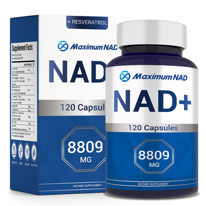 NAD+ Supplement 8,809mg with Liposomal NAD & Resveratrol – 120 Capsules for Cellular Health, Stamina & Healthy Aging | Vegan & Gluten-Free