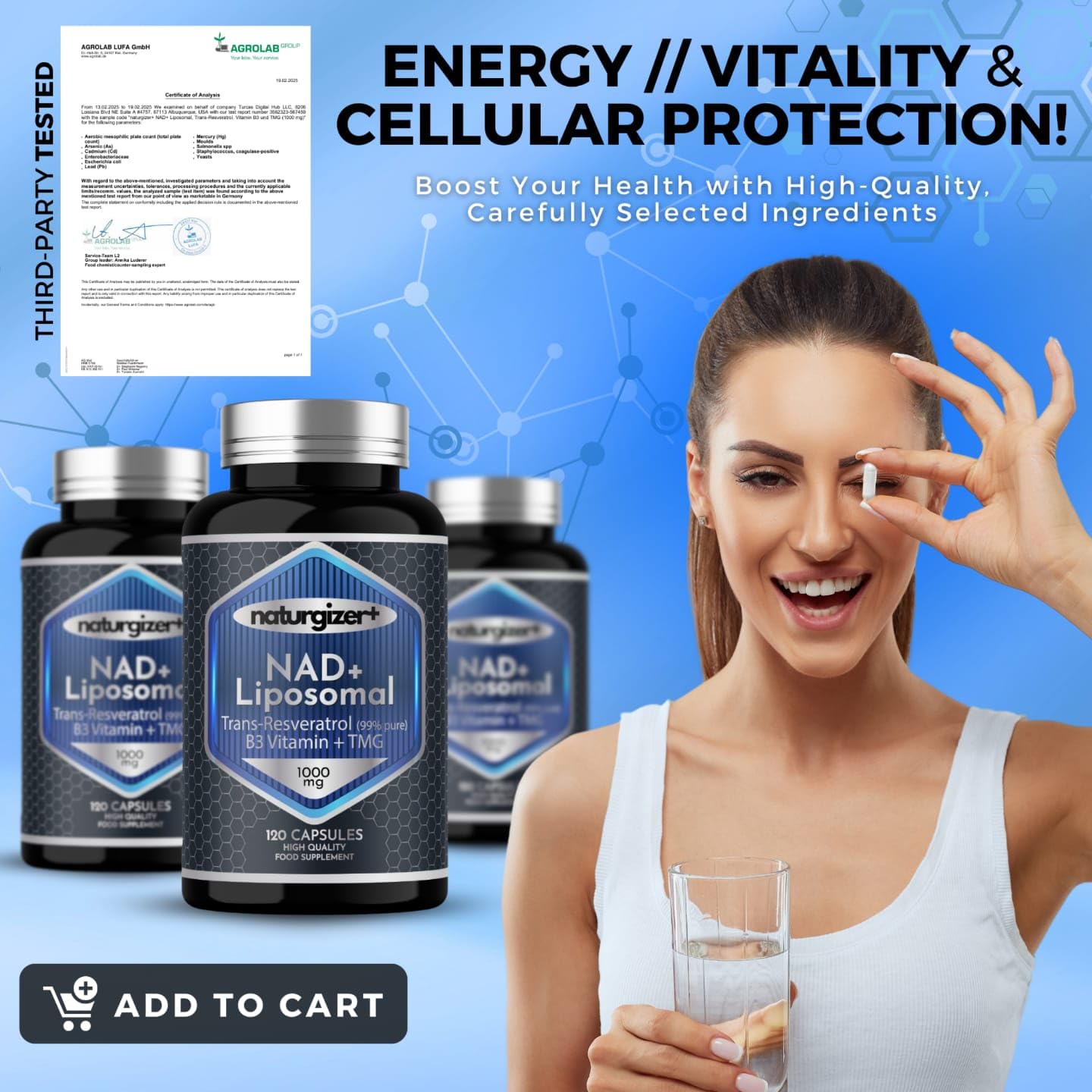 Nad+ + Resveratrol 1000mg Organic – B3, TMG | 120 Caps