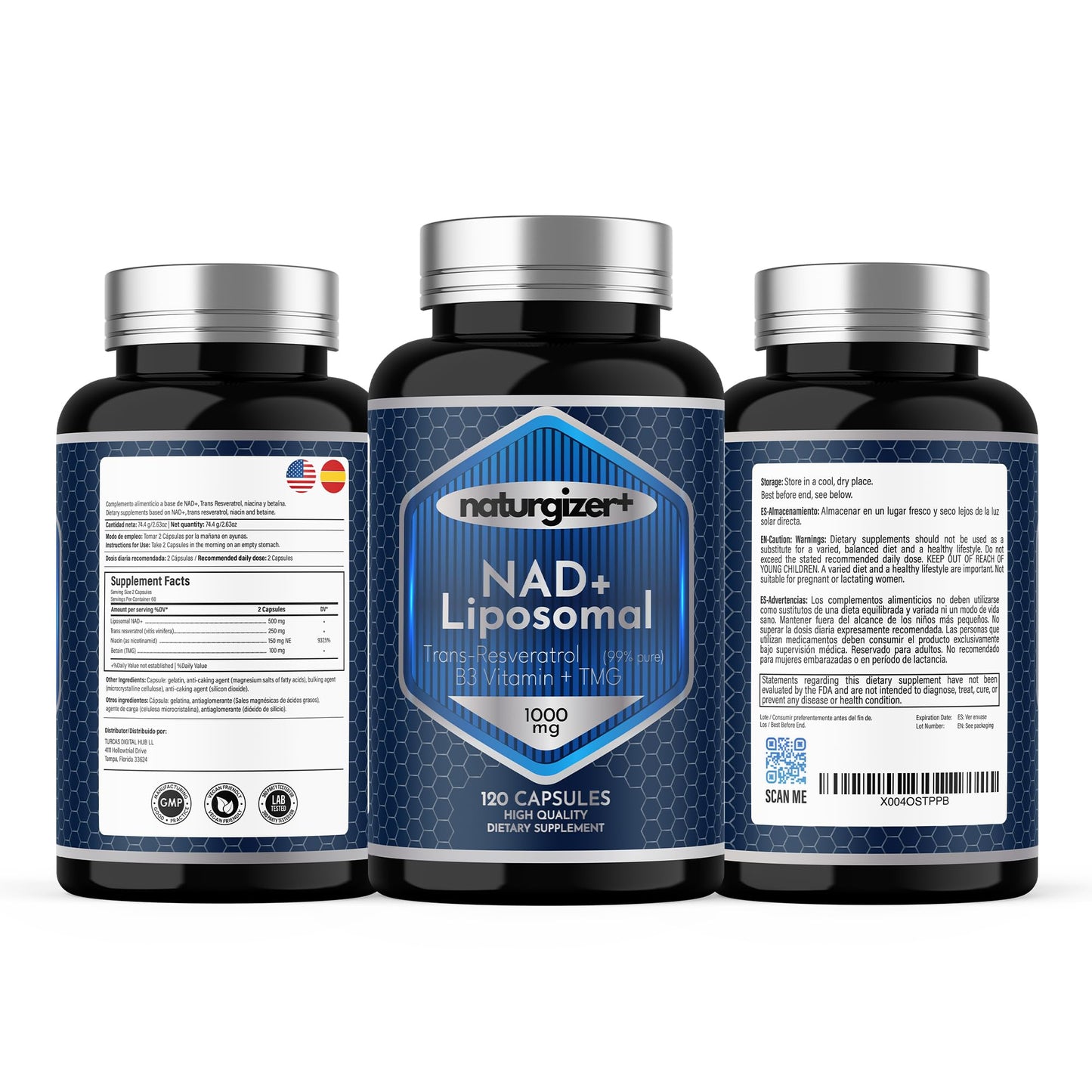 Nad+ + Resveratrol 1000mg Organic – B3, TMG | 120 Caps