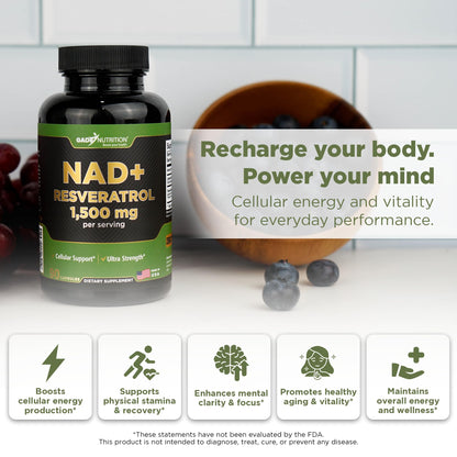 Gade Nutrition NAD+ with Resveratrol Supplement | Made in USA | Healthy Aging & Antioxidant