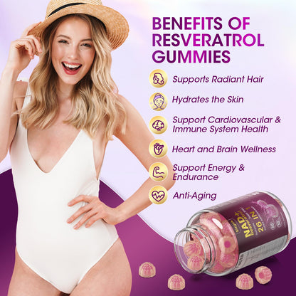 NAD Resveratrol Gummies for Women – NAD+ Support, Antioxidants, 60 Gummies