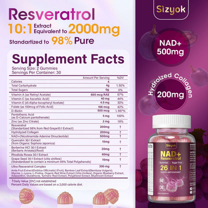 NAD Resveratrol Gummies for Women – NAD+ Support, Antioxidants, 60 Gummies