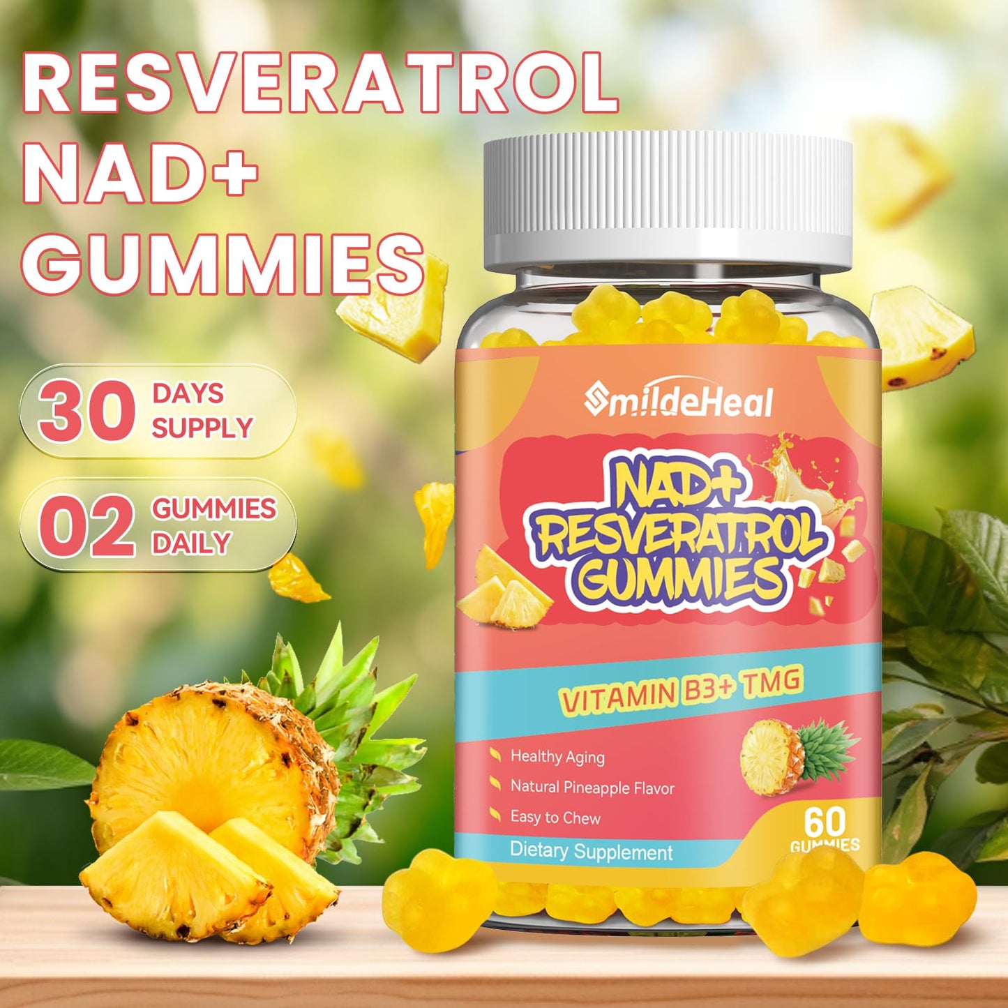 NAD+ Resveratrol Gummies - 500mg NAD+, 60 Vegan Gummies | 30-Day Supply