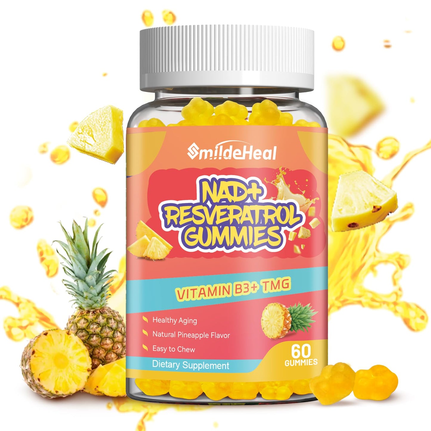 NAD+ Resveratrol Gummies - 500mg NAD+, 60 Vegan Gummies | 30-Day Supply