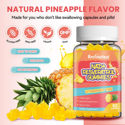 NAD+ Resveratrol Gummies - 500mg NAD+, 60 Vegan Gummies | 30-Day Supply