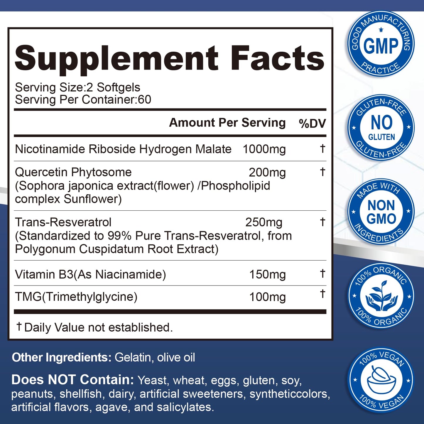 NAD Supplement Softgels 1700mg, Nad Supplements for Women & Men with Nicotinamide Riboside Quercetin Phytosome, Trans Resveratrol & TMG, Boost Energy & Anti-Aging Support 240-Count, 120 Days Supply