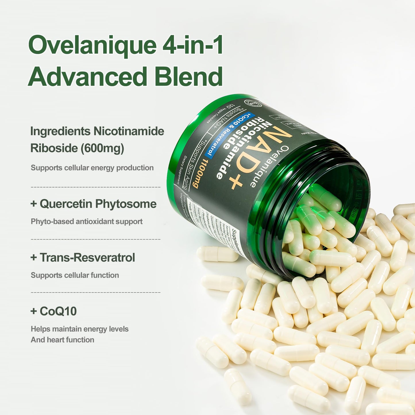 NAD+ Supplement 1100mg NR + Resveratrol | Liposomal Delivery | 120 Capsules