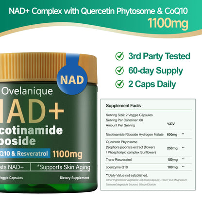 NAD+ Supplement 1100mg NR + Resveratrol | Liposomal Delivery | 120 Capsules