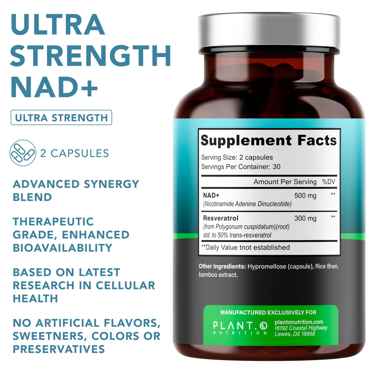 NAD Supplement High Purity (500mg of 95% Pure NAD Plus) with Resveratrol - NMN and Nicotinamide Riboside Alternative for Energy, Anti-Aging, Cell Regeneration, Focus – 60 Pills