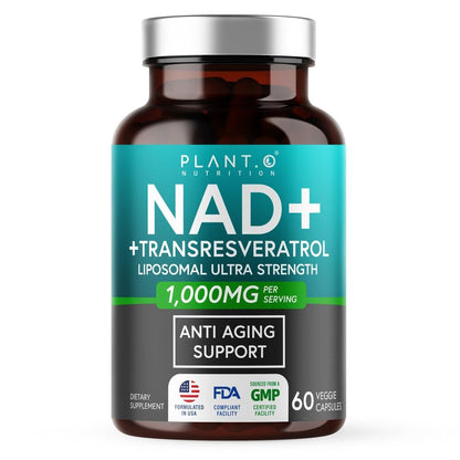 NAD Supplement High Purity (500mg of 95% Pure NAD Plus) with Resveratrol - NMN and Nicotinamide Riboside Alternative for Energy, Anti-Aging, Cell Regeneration, Focus – 60 Pills