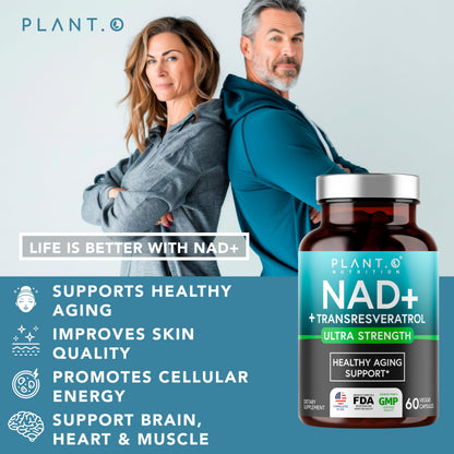 NAD Supplement High Purity (500mg of 95% Pure NAD Plus) with Resveratrol - NMN and Nicotinamide Riboside Alternative for Energy, Anti-Aging, Cell Regeneration, Focus – 60 Pills