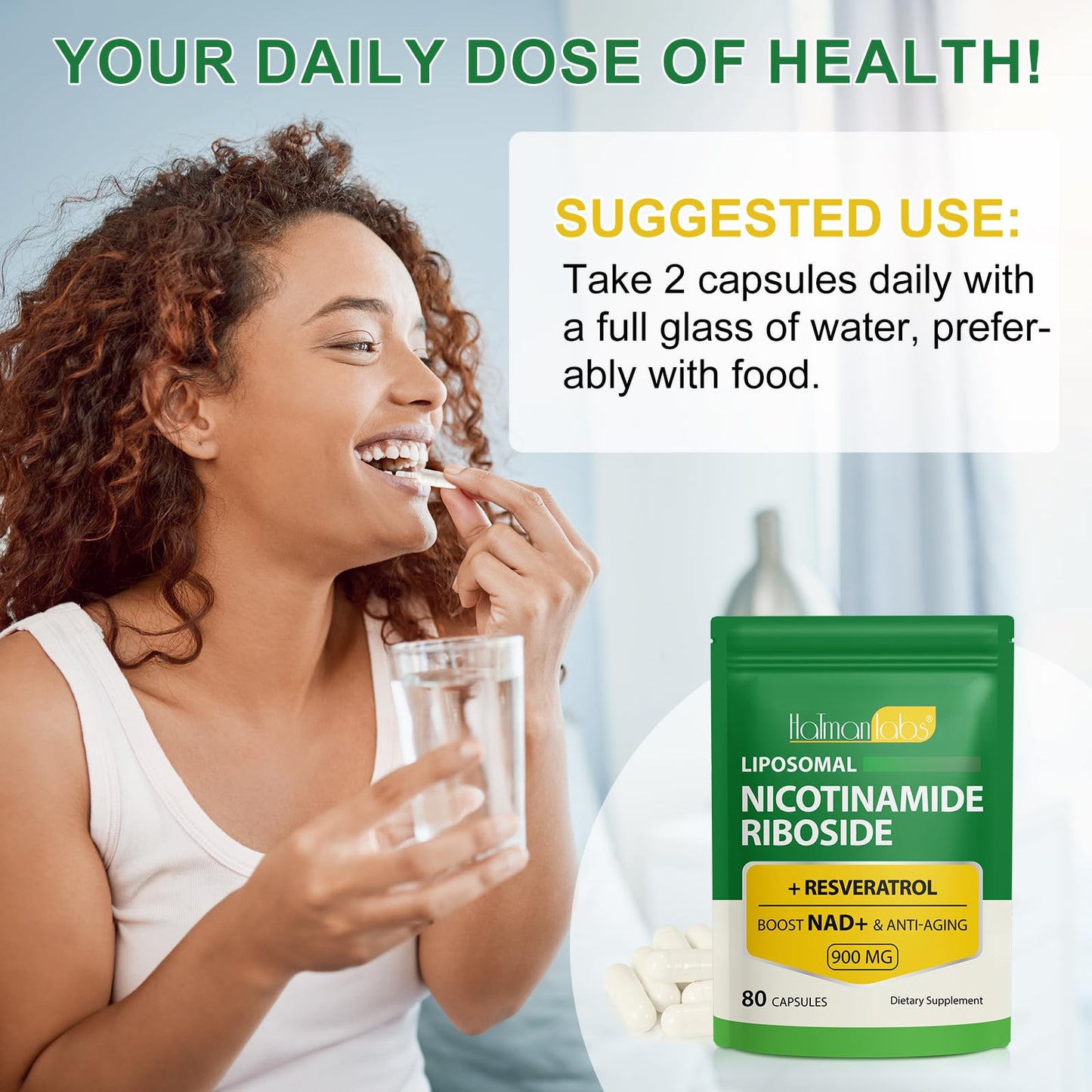 NAD Supplement - Liposomal Nicotinamide Riboside 900mg + Resveratrol & Quercetin | Ultra Strength 80 Capsules