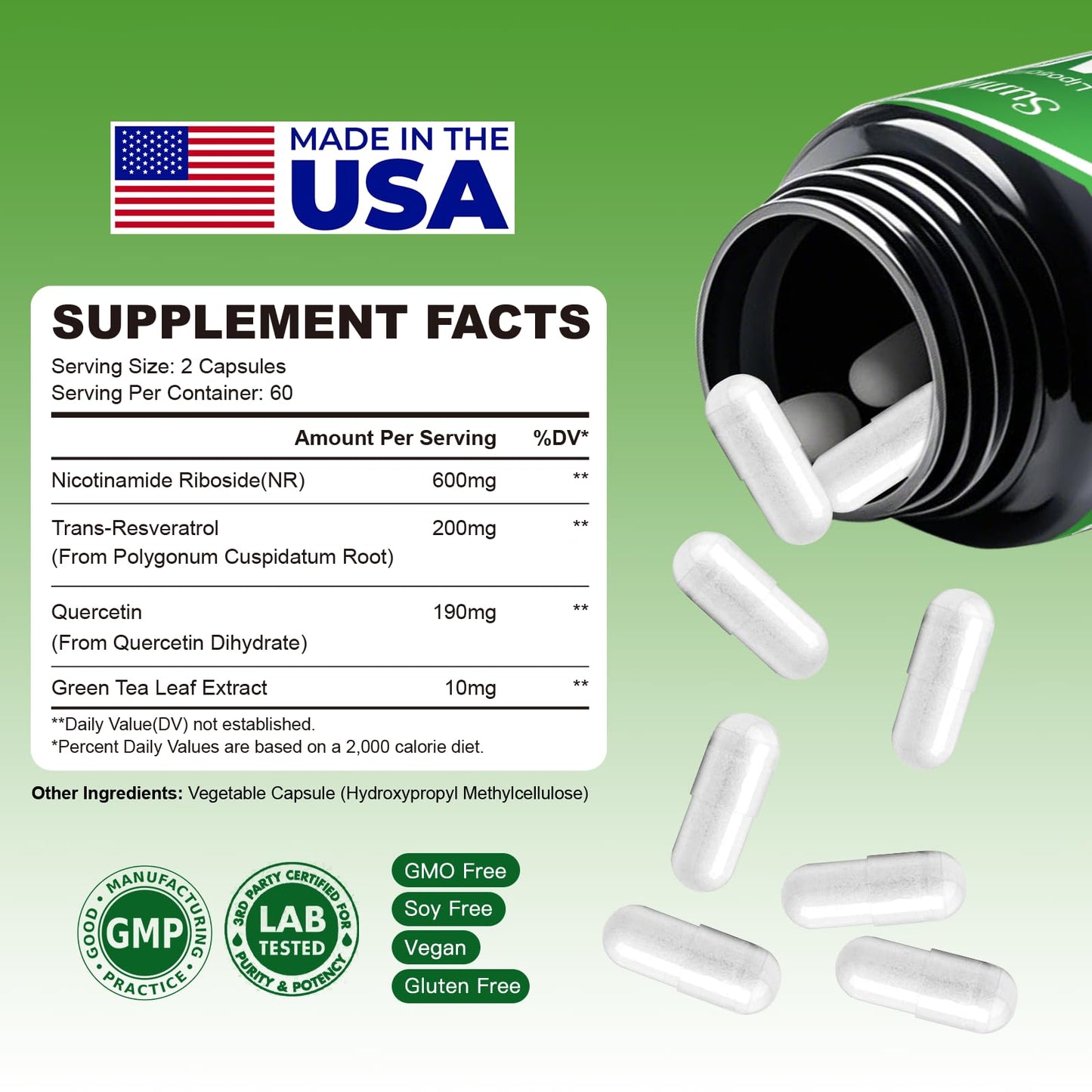 NAD Supplement 1000mg Pure - Liposomal NAD+ with NR & Resveratrol