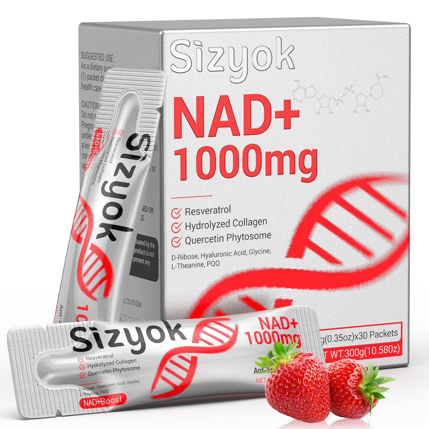 NAD+ 1000mg Liquid – High Absorption NAD+ with Trans-Resveratrol, Collagen & Hyaluronic Acid
