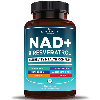 NAD+ 300 mg Supplement with Astaxanthin, Urolithin A, Resveratrol & CoQ10 – 60 Capsules (Vegan, Non-GMO)