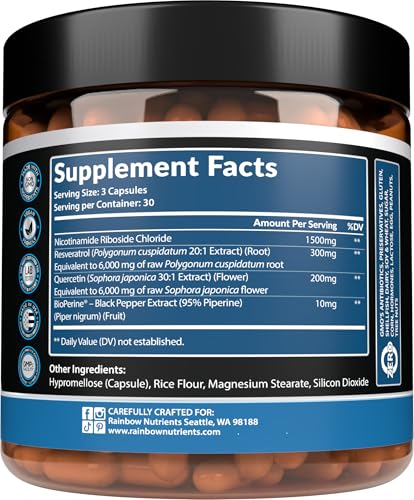 NAD+ Supplement with Nicotinamide Riboside, Resveratrol, Quercetin & BioPerine® | High Absorption