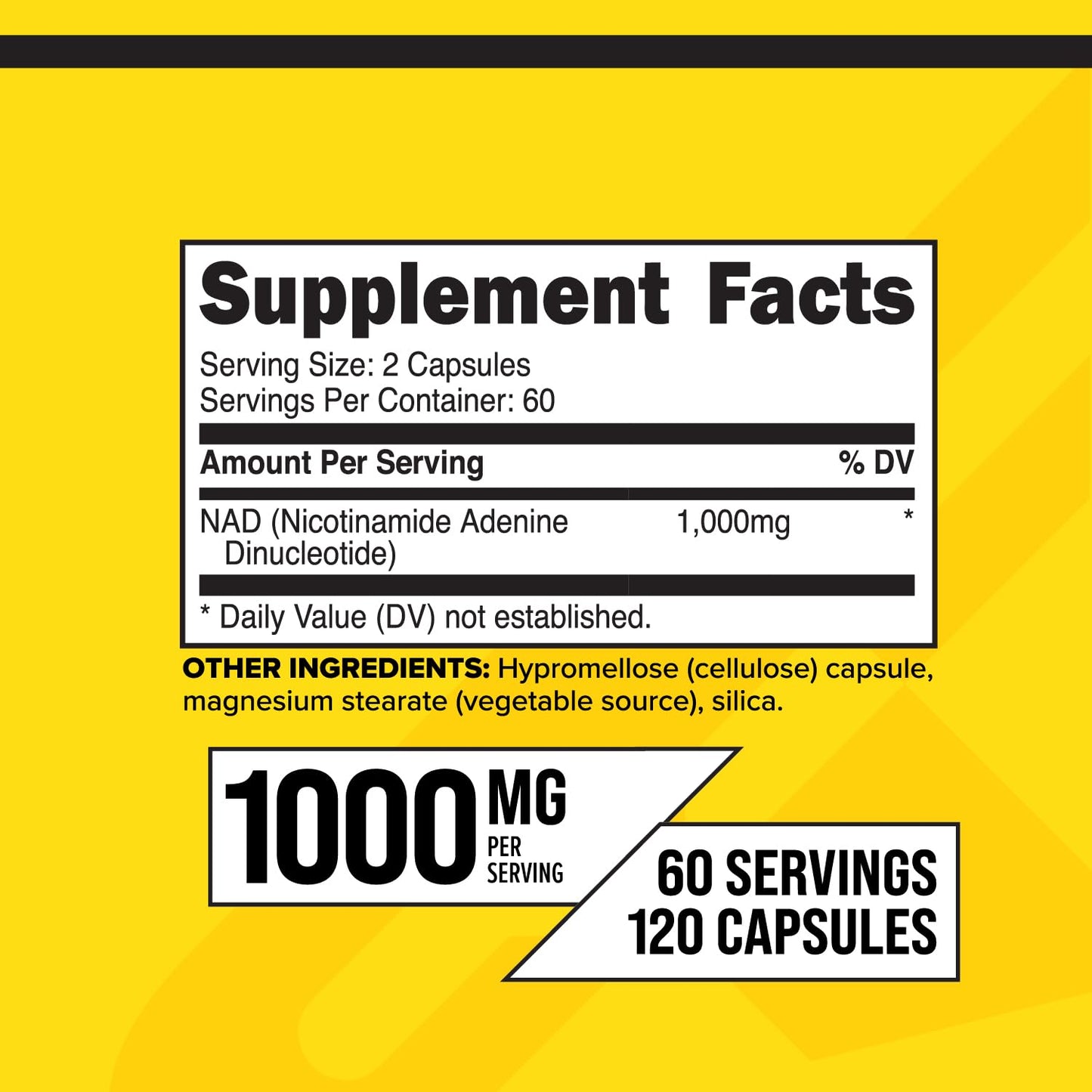 Primaforce NAD+ 1000 mg Supplement - 120 Capsules (60 Servings) | Nicotinamide Adenine Dinucleotide