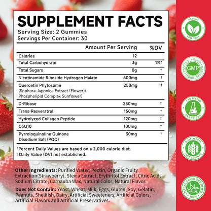 NR Collagen CoQ10 NAD+ Gummies - 1500mg per Serving, Energy & Anti-Aging | 120 Count
