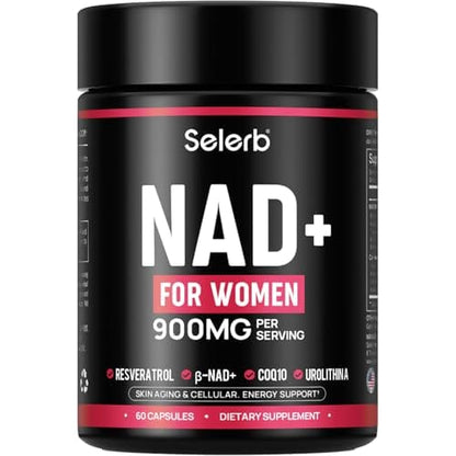 NAD+ Supplement for Women – β-NAD+ NMN Alternative with Trans-Resveratrol, CoQ10, D-Ribose | 60 Capsules Advanced