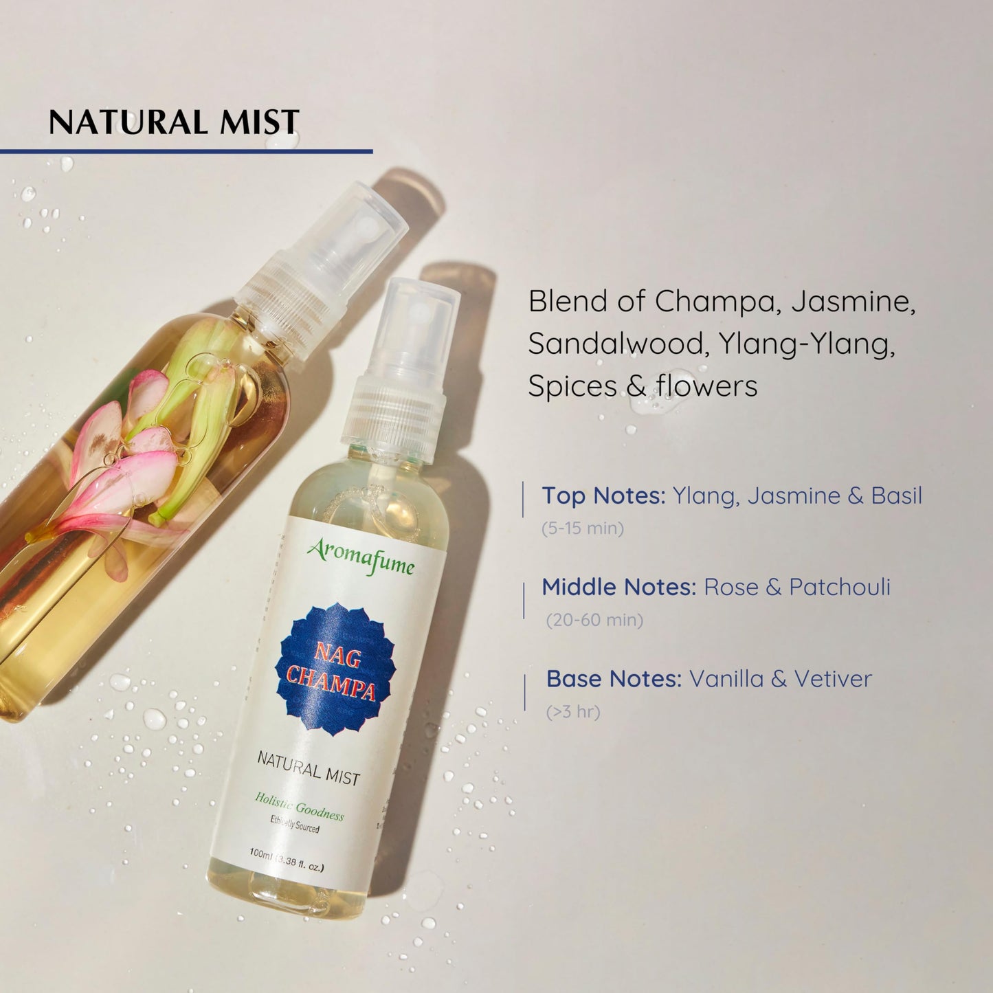 Nag Champa Natural Mist Spray by Aromafume | 100 ml | Sandalwood, Jasmine, Ylang Ylang & Champa
