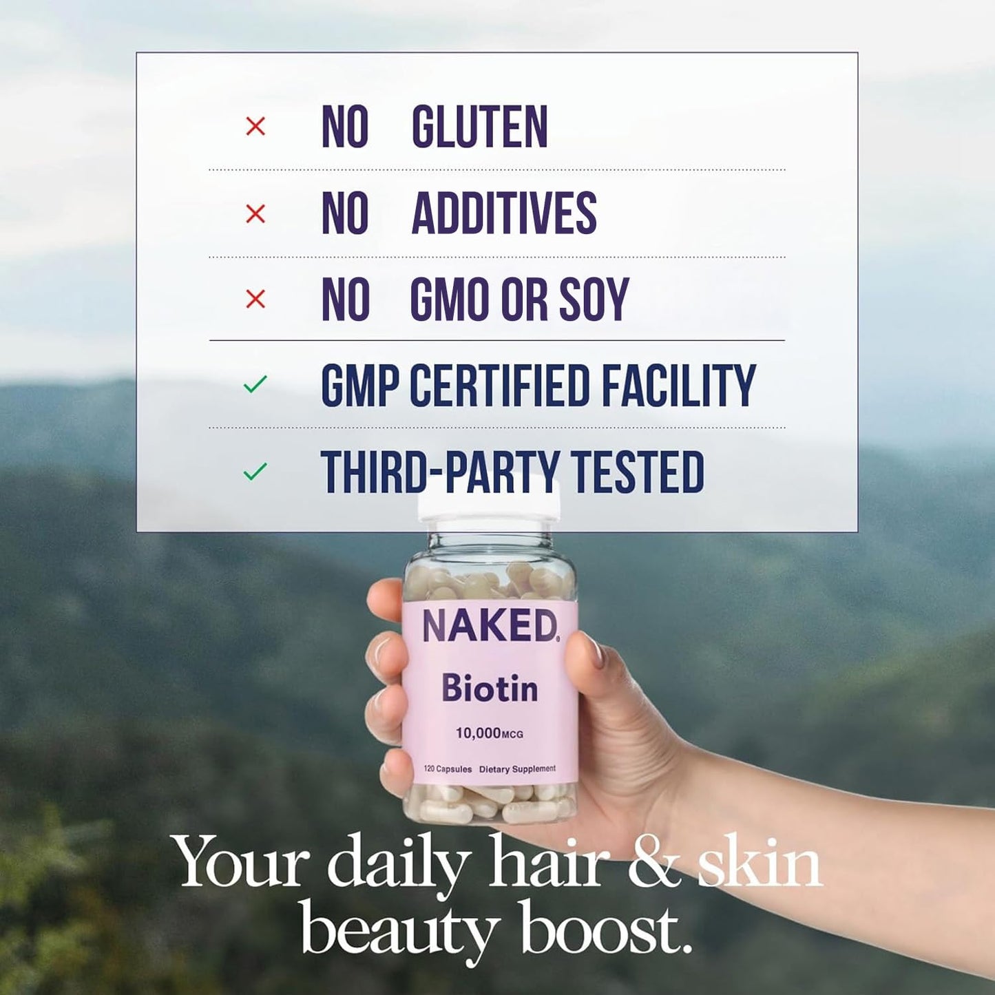 NAKED Biotin 10,000mcg - Max Strength Vitamin B7 for Hair, Skin & Nails | Non-GMO, Gluten-Free, Vegan