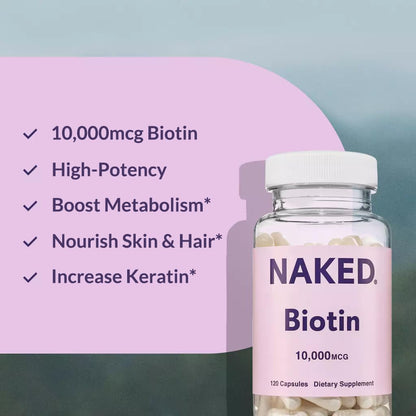 NAKED Biotin 10,000mcg - Max Strength Vitamin B7 for Hair, Skin & Nails | Non-GMO, Gluten-Free, Vegan