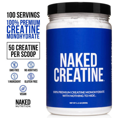 NAKED Pure Micronized Creatine Monohydrate Powder – Unflavored, 500g Bulk | Vegan, Non-GMO, Gluten-Free, Soy-Free | 100 Servings