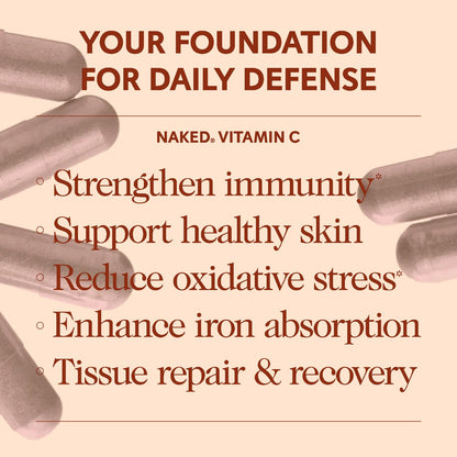 NAKED Vitamin C - 500mg Capsules with Citrus Bioflavonoids | Immune Support, Antioxidant | Made in USA