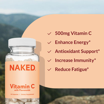 NAKED Vitamin C - 500mg Capsules with Citrus Bioflavonoids | Immune Support, Antioxidant | Made in USA