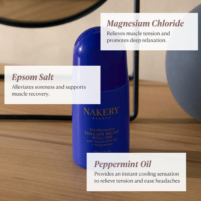 Nakery SkinRecovery Tension Relief Roll-On – Magnesium & Peppermint Oil (1 Fl Oz) for Headache Relief