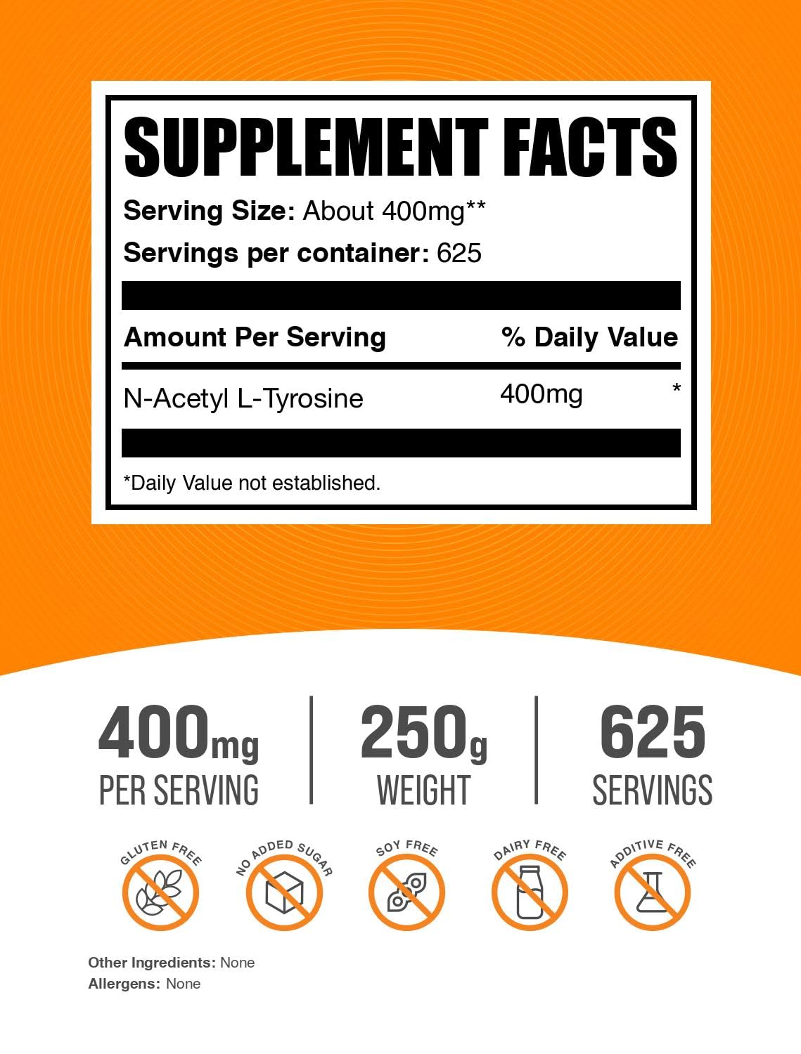 BulkSupplements.com N-Acetyl L-Tyrosine Powder (NALT) – Tyrosine Supplement, 400 mg/Serving, 250 g