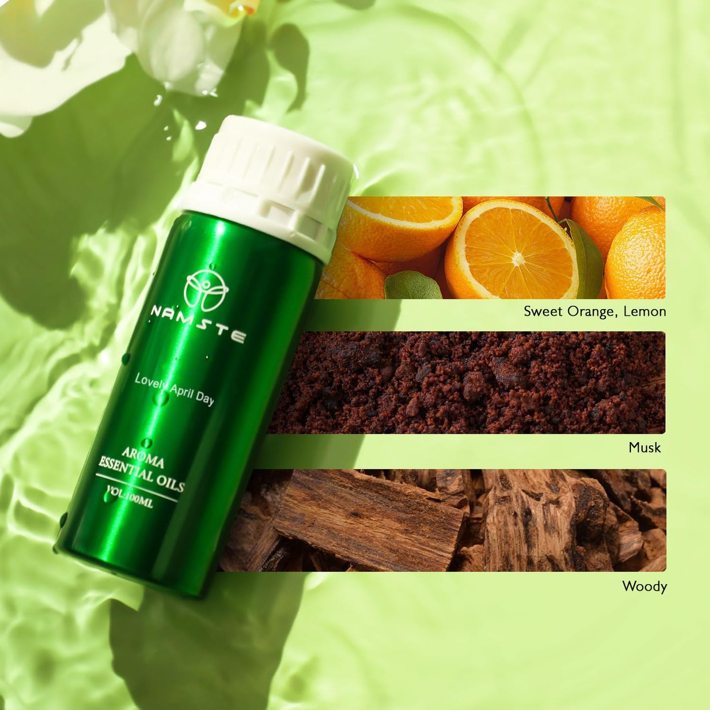 NAMSTE Lovely April Day Essential Oil for Diffusers – Citrus Orange & Lemon, Musk & Cedarwood