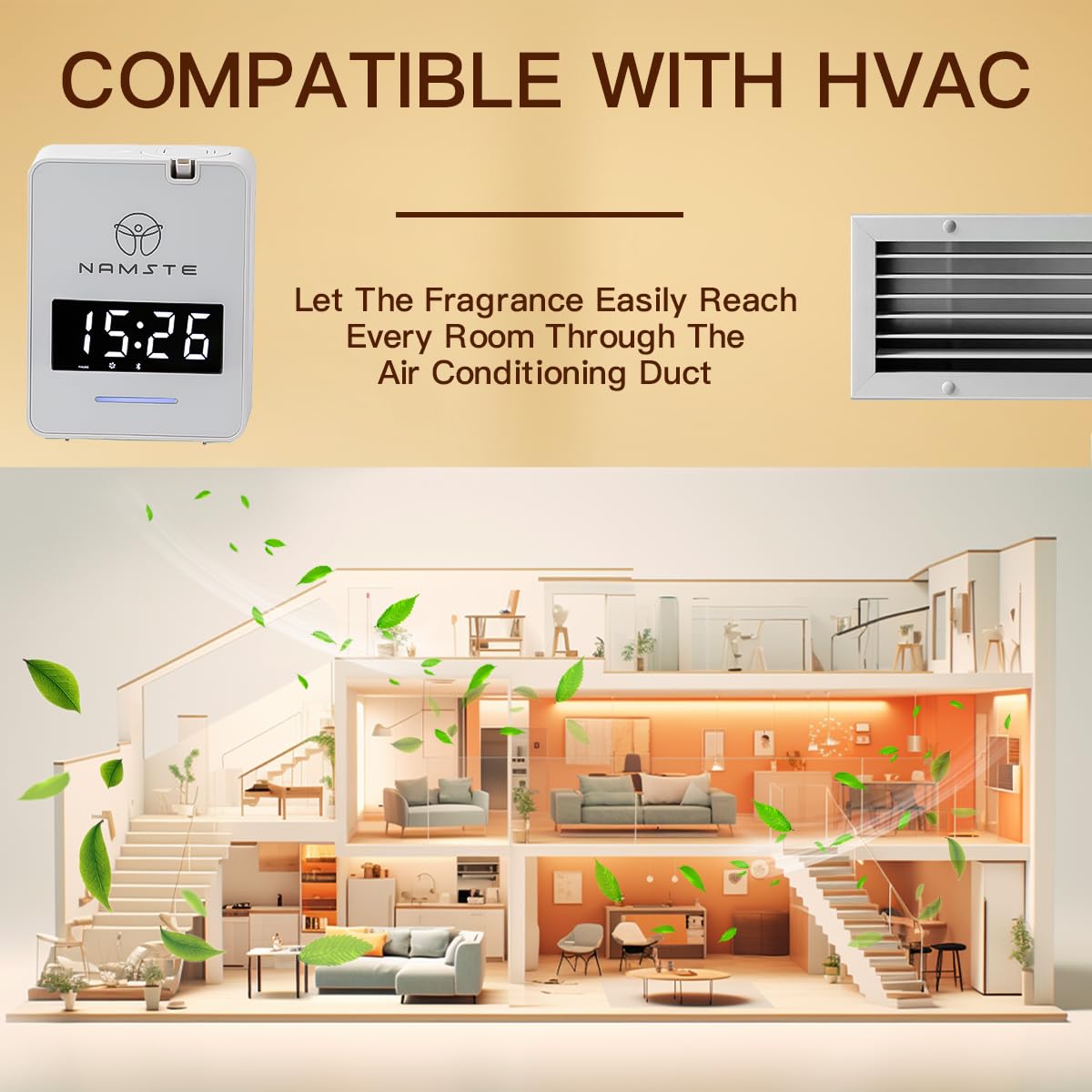 Namste Waterless Diffuser: 3000 sq ft HVAC Diffusion with Clock & Bluetooth