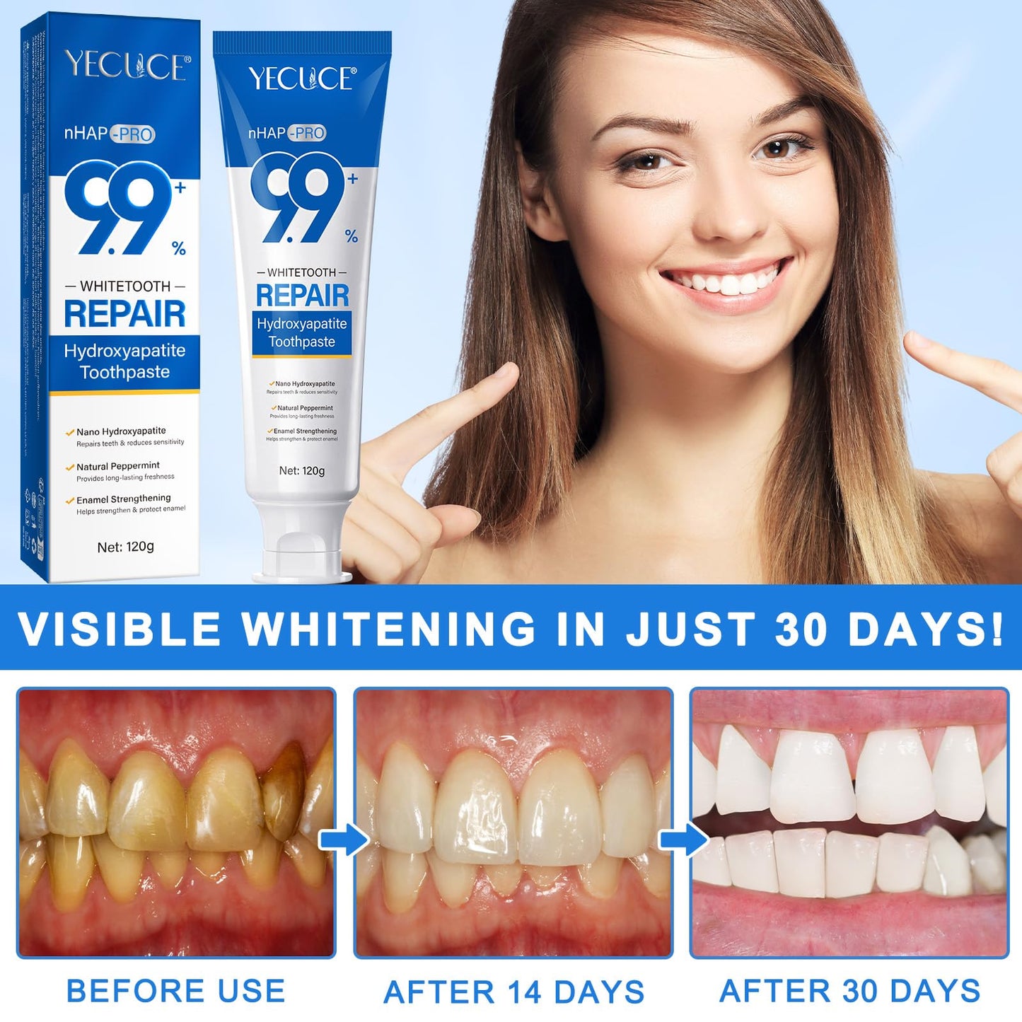 Hydroxyapatite Toothpaste 9.9% | 2 Pack Nano HA Toothpaste for Enamel Protection & Sensitivity Relief