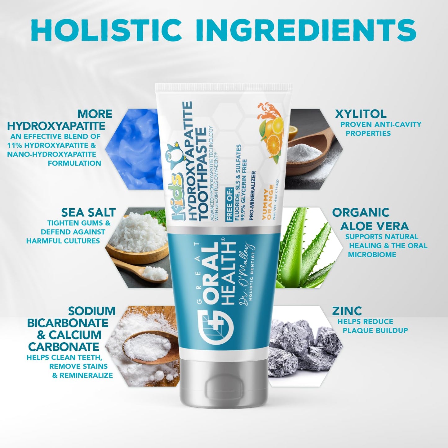 Kids No Fluoride Toothpaste — Non-Toxic Nano Hydroxyapatite with Xylitol (Safe to Swallow, Orange Flavor)