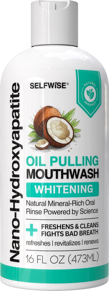Nano-Hydroxyapatite Oil Pulling Mouthwash for Teeth & Gums – Organic, Fluoride-Free, 16oz